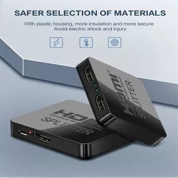 HDMI-совместимый разветвитель 1 в 2 выхода 4k HDMI-совместимый разветвитель Full Hd 1080p 3D-адаптер усилителя чёрный