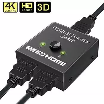 HDMI-совместимый разветвитель, 4K-переключатель, двунаправленный KVM-переключатель 1x2/2x1, HDMI-совместимый коммутатор, выход 2 в 1 для адаптера переключателя ТВ-приставки PS4/3 чёрный