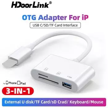 Hdoolink 3 в 1 устройство чтения карт памяти Sd Tf для Apple 14 13 12 11 15 Pro Max Xs Xr USB-камера Otg адаптер для устройства чтения карт памяти ноутбука Ipad SD белый