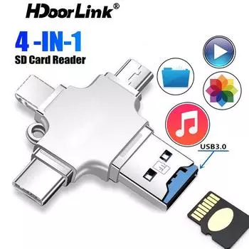 HdooLink 4 в 1 кард-ридер адаптер микро-карты USB 3.0 Micro SD к USB-кардридеру USB OTG адаптер для адаптера Lightning Type C белый
