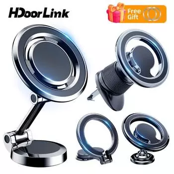 HdooLink металлическая магнитная автомобильная подставка для телефона, сотовый GPS, складная поддержка для iPhone 15, 14, 13, 12 Max, регулируемый кронштейн, магнит на 360°, держатель для мобильной приборной панели Air outlet Holder чёрный