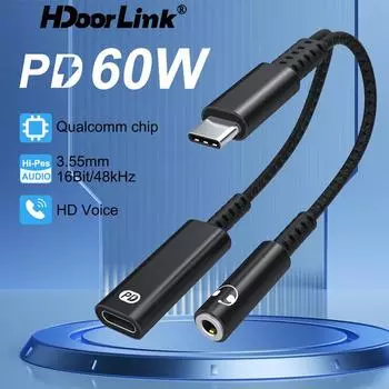 HdooLink USB C OTG кабель телефонный адаптер 2 в 1 3,5 мм разъем AUX аудио наушники ЦАП адаптер с PD зарядным портом для Samsung Huawei ноутбук планшет Style A чёрный