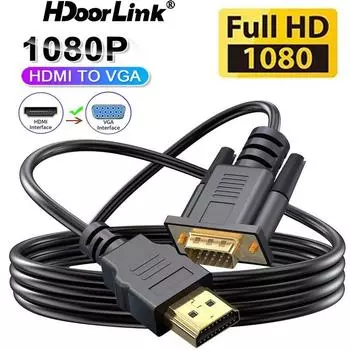 HdoorLink 1080P VGA-адаптерный кабель HDMI-совместимый преобразователь в VGA видео-аудиокабель для переключателя PS3/4 ноутбука монитор ТВ HDMI-совместимый 1.8M HDMI to VGA Cable чёрный