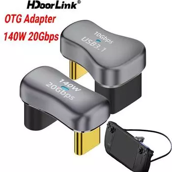 HdoorLink 180 градусов U-образный, 140 Вт, USB 3,1, тип C/USB, адаптер «папа-мама», OTG, 20 Гбит/с, быстрая передача данных, 4K, инструмент для зарядки планшета USB-C 140W 20Gbps adapter