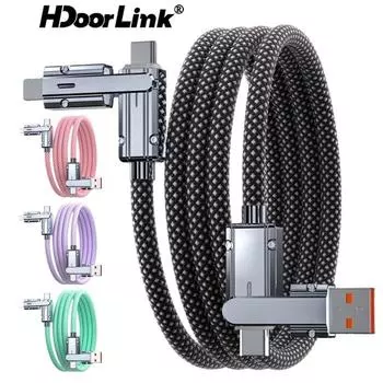 HdoorLink 4 в 1 100 Вт многофункциональный кабель Type C - Type C/Lightning/USB для ноутбука, кабель для быстрой зарядки iPhone, Xiaomi, Huawei, кабель для передачи данных и зарядки чёрный