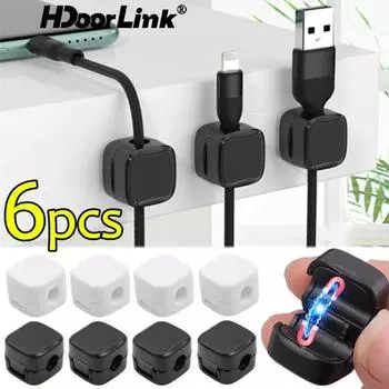 HdoorLink 6 шт. магнитные зажимы для кабеля самоклеящийся регулируемый держатель шнура под столом держатель кабеля держатель для проводов держатель органайзера для кабеля белый