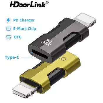 HdoorLink Адаптер PD 30 Вт OTG для iPhone 15, 14, 13, 12, 11, быстрая зарядка Lightning Male to Type C, женский адаптер для наушников U Disk Adaptador для iphone style A(gray)