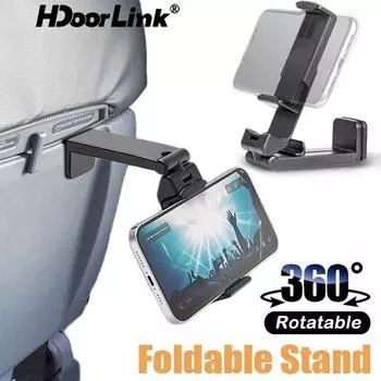 HdoorLink Держатель для телефона в самолете Портативная дорожная подставка для стола Складная, регулируемая, вращающаяся, для удержания селфи, для сиденья в поезде чёрный