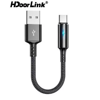 HdoorLink Короткий кабель типа C, 25 см, кабели для мобильных телефонов Micro USB, шнур для быстрой зарядки, синхронизации данных, USB-кабель-адаптер для iPhone Power Bank, Samsung Xiaomi Micro Cable чёрный