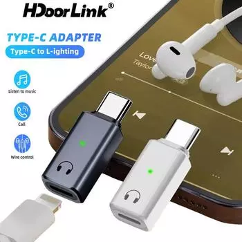 HdoorLink Male Type-C To Female Lightning Port Наушники-конвертер USB C Наушники Аудиоадаптер Совместимость С iPhone15 16 Pro Max Plus Планшет white
