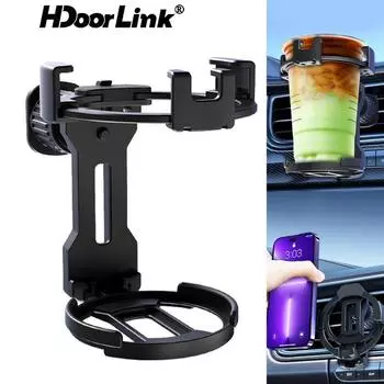 HdoorLink Многофункциональное автомобильное крепление, вращающийся на 360 градусов подстаканник для автомобиля, вода, напиток, кофейная бутылка, держатель для телефона, вентиляционное отверстие, подставка чёрный