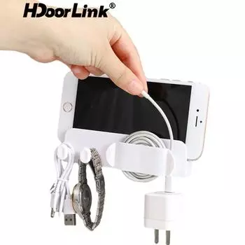 HdoorLink Настенный держатель для сотового телефона Настенный держатель для зарядки Подставка Кухонный кабель питания Вилка для ключа Крючок для хранения кабеля Подставка для зарядной док-станции белый