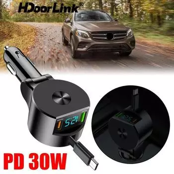 HdoorLink PD30w 3 в 1 выдвижное автомобильное зарядное устройство USB Type C кабель для iPhone Android шнур для быстрой зарядки адаптер 3 in 1