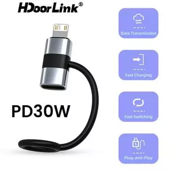 HdoorLink PD30W USB Type C для iPhone OTG адаптер быстрой зарядки для Apple 15 14 13 12 11 Lightning Male To Type C Female конвертер Type-C Male to Lightning Female
