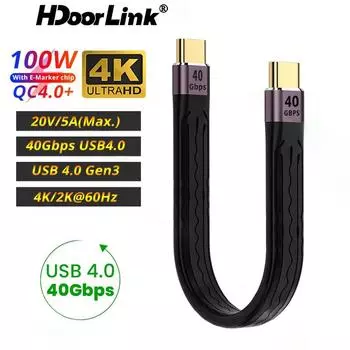 HdoorLink USB 4.0 Gen3 Type C Зарядный кабель PD 100 Вт 5A USB C-C для быстрой зарядки Thunderbolt 3 4K Кабель USB C 40 Гбит/с Кабель для передачи данных A to C 10Gbps