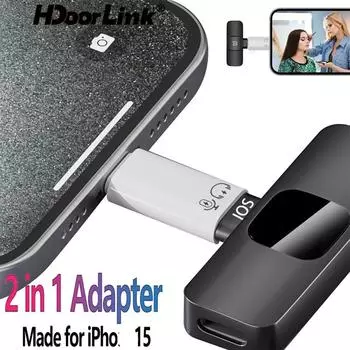 HdoorLink Адаптер микрофона USB Type C к Lightning для iPhone 15 16 iPad, аудиоразъем микрофона TYPE-C L Female to C Male(No hole)