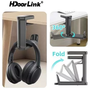 HdoorLink Вращающаяся на 360° подставка для наушников, настольный держатель для гарнитуры, игровая гарнитура для ПК, настольный крючок для контроллера наушников чёрный