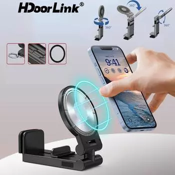 HdoorLink Вращающийся многофункциональный держатель для телефона с поворотом на 360°, регулируемая подставка для магнитного автомобильного держателя телефона, складное крепление-крючок чёрный