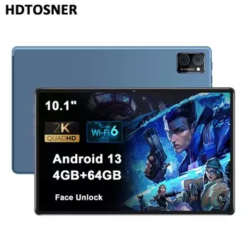 HDTOSNER Планшет G16, 10,1-дюймовый Android 13, 4 ГБ ОЗУ, 64 ГБ ПЗУ, процессор A523, аккумулятор 5000 мАч, IPS HD 2000x1200, Bluetooth, Wi-Fi