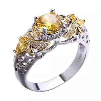 He Cheng 3A Zircon Women s Ring, High-Quality 925 Silver with Gold Plating Size 6