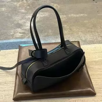 Head Layer Cowhide Bowling Armpit Bag Genuine Leather Shoulder Bag Toast Bag Pillow Bag Handbag Large Capacity Commuting Bag Small size: 31 x 12 x 12cm белый