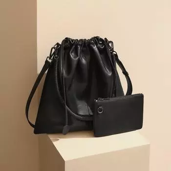 Head-layer Leather Mother Bag Folded Tied Mouth Lazy Style Soft Leather Shoulder Bag Large Capacity Leather Crossbody Bag Women