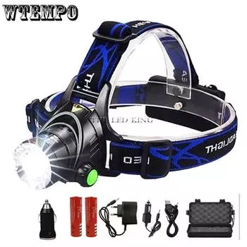 Headlight Led USB Charging Zoom T6 Strong Light Outdoor Fishing Night Fishing Headlights 2 batteries + 1 USB чёрный
