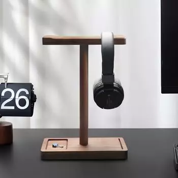 Headphone headphone earphone walnut stand, desktop, headset, stand, stand, wooden, чёрный