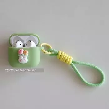 Headset Protective Case 1/2 Generation Earphone Case AirPods Pro2 Generation Shatter-resistant 3 Generation One-Piece Pro Anti-Lost Soft Case Apple AirPods4 Green + lanyard