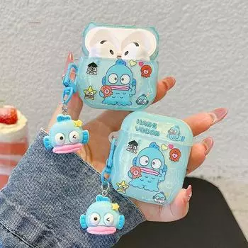 Headset Protective Case AirPods Pro2 Generation Apple Wireless Bluetooth Silicone Soft Case Pods3 Earphone Case Airpods1/2 Generation Cartoon Handton Apple AirPods 4 Hanton Ugly Fish + Pendant