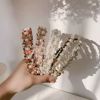 Headwear Flower Hair Accessories Korean Style Hairband Women Headband Wide Hair Hoop Woven Hairband B