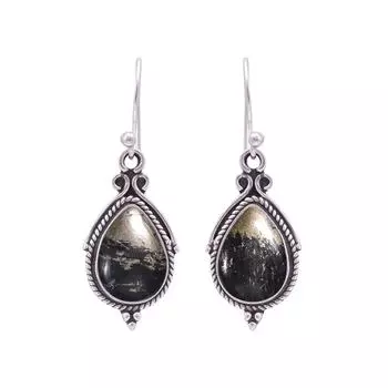 Healer S Gold Apache Gold 925 Sterling Silver Earring V9792, Black Earring, Pear Earring, Valentin s Day Gift, Gift For Her, Birthday Gift, Handmade J