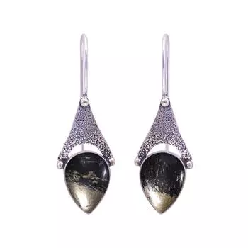Healer S Gold Pyrite In Magnetite 925 Sterling Silver Earring V9672, Black & Gold Earring, Pear Earring, Valentin s Day Gift, Gift For Her, Birthday G