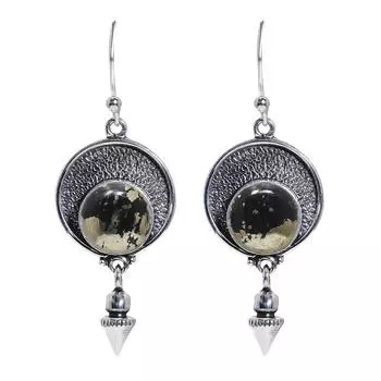 Healer S Gold Pyrite In Magnetite 925 Sterling Silver Earring V6821, Black & Gold Earring, Round Earring, Valentin s Day Gift, Gift For Her, Birthday