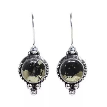 Healer S Gold Pyrite In Magnetite 925 Sterling Silver Earring V6869, Black & Gold Earring, Round Earring, Valentin s Day Gift, Gift For Her, Birthday