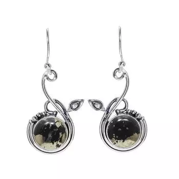 Healer S Gold Pyrite In Magnetite 925 Sterling Silver Earring V7013, Black & Gold Earring, Round Earring, Valentin s Day Gift, Gift For Her, Birthday