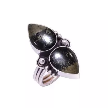Healer S Gold Pyrite In Magnetite Gemstone 925 Sterling Silver Ring V9392, Black & Gold Ring, Pear Ring, Valentin s Day Gift, Gift For Her, Birthday G