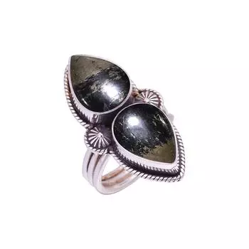 Healer S Gold Pyrite In Magnetite Gemstone 925 Sterling Silver Ring V9432, Black & Gold Ring, Pear Ring, Valentin s Day Gift, Gift For Her, Birthday G