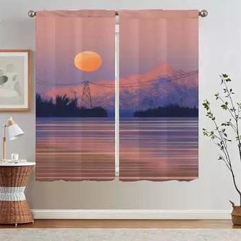 Healing Is the Sunset Kitchen Curtains 2 Pcs Set Blind Tulle for Living Room Decoration Bathroom Curtain Tiebacks Tentacles Home W50xH70cmx2pcs-CL
