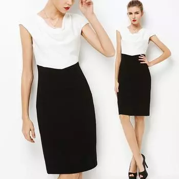 Heaps Collar Black and White Stitching Contrast Color European and American Style Dress Black and White 3XL 82.50 kg-92.50 kg