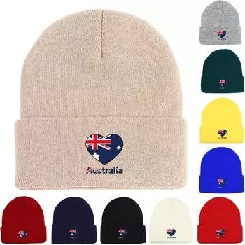 Heart Australian Flag Warm Knitted Cap Beanie, Patriotic Man Cap Cancer Chemo Slouchy Unisex Headwear Knit Hat Beanie as the picture красный
