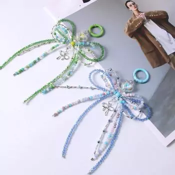 Heart Bead String Pendant Sweet Crystal Keychain Fashion Bead Bowknot Keychain Gifts чёрный