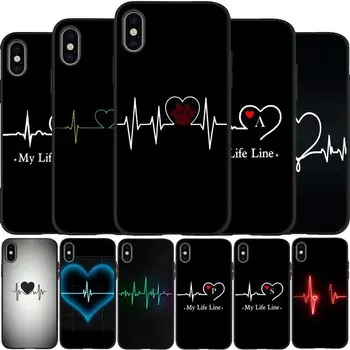 Heart beat black Silicone Phone Case For iPhone 12 XR XS Max 5 5S SE 2020 6 6S 7 8 PLUS X 11Pro Max11 Cover Shell iPhone 5 5S SE