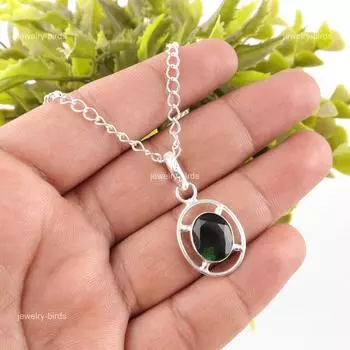 Heart Chakra Green Tourmaline Stone 925 Sterling Silver Birthday Pendant Jewelry PP-6-48