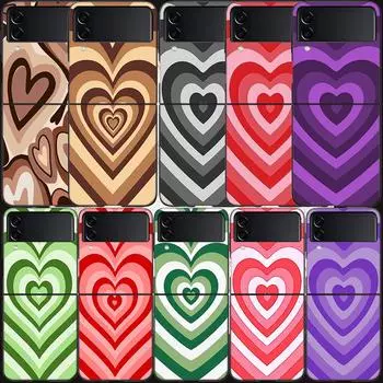 Heart Circle Case for Samsung Galaxy Z Flip 3 Flip 5 4 5G Black Hard Cell Phone Cover Samsung Z Flip 5 5G Luxury PC Shell Coque Samsung Z Flip 5 5G