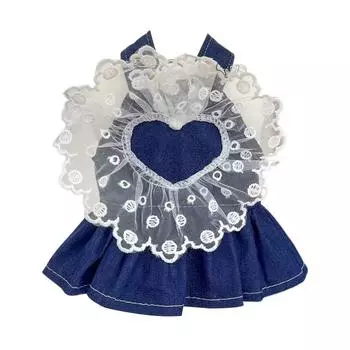 Heart Dog Cowboy Strap Dress Cute Dog Lace Dress Dog Denim Dresses For Small Medium Dogs XS