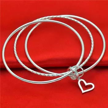 Heart Has A Silver Bracelet Female 9999 Sterling Silver Jewelry Fashion Three-ring Silver Bracelet 60mm