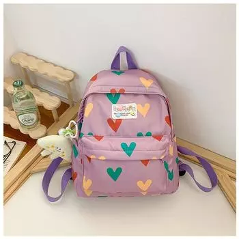 Heart Kids Travel Small Backpack K-style Baby Kindergarten Backpack Cute and Lightweight Outing Boys and Girls Backpack Purple