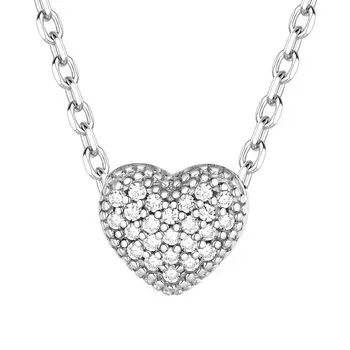Heart Necklace 925 Silver Zirconia Pave Cute Popular Accessory [ChicSilver] Women s