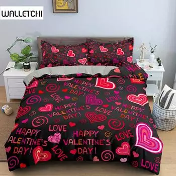 Heart Pattern Bedding Set Luxury Duvet Cover Set with Pillowcase Microfiber 2/3pcs Quilt Cover Queen King Size for Couple Lover EU single(135x200cm)